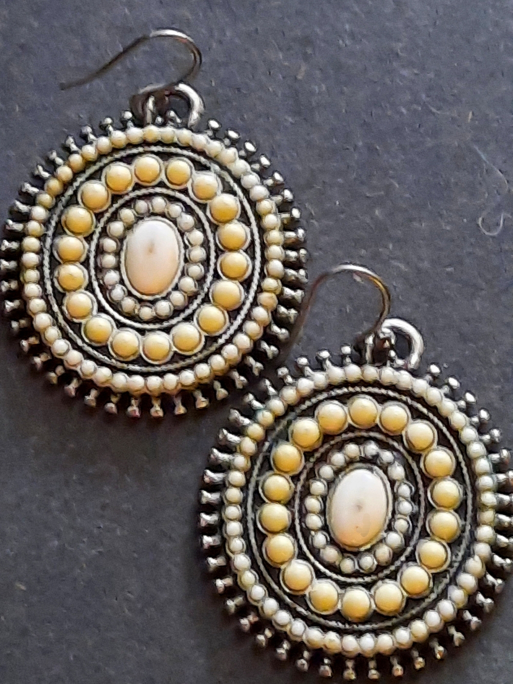 🍀Lucky🍀Brand Cream and Silver Boho Circular Drop Earrings